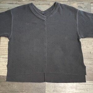 Aerie heavy ribbed v-neck oversized sweatshirt gray/large